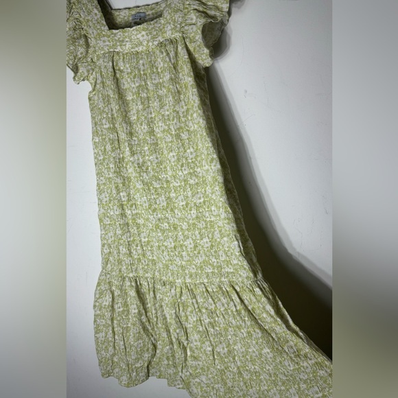 Rails Skylar Revolve Dress Green Posies Cotton Gauze Midi Ruffle Linen size XS - Picture 4 of 9
